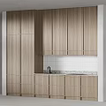 Modern Kitchen Interior With Wooden Grain Cabinets Countertop Sink And Backsplash