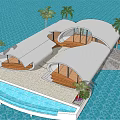 Modern Curved Boutique Villa With White Exterior Palm Trees Pool And Ocean View At Sunset