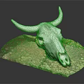 White Bull Skull Display on Textured Brown Base Against Dark Background
