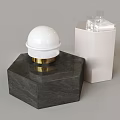 Hexagonal Dark Marble Coffee Table With White Sphere Gold Base And White Cube Transparent Glass
