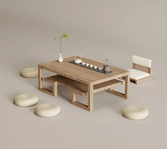 New Chinese Tea Table and Chair Combination Futon Chair Tea Set 3d model