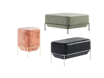 Stylish Modern Ottoman Collection Featuring Velvet Leather Upholstery And Metal Legs In Pink Green Black 3d model