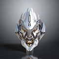 3D Model Silver Mechanical Lion Head With Red Eyes And Sharp Edges 3d model
