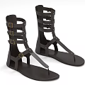 Black Roman Style Sandals with Multiple Straps and Metal Buckles Design