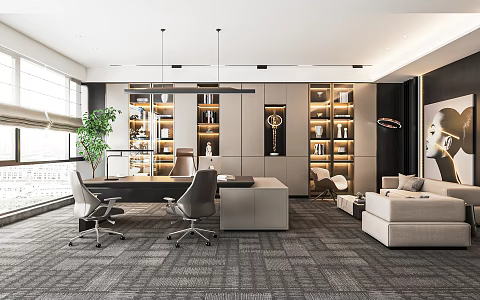 Modern Office Manager Office Chairman's Office Big Desk President's Office Sofa Combination Decorative Cabinet 3d model
