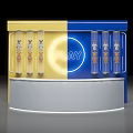 Vibrant Yellow And Blue Photo Check-in Spot With Circular PLAY Sign And Transparent Pillars