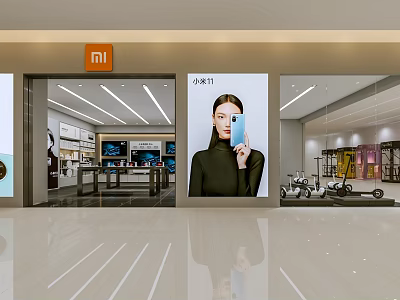 Xiaomi Store Modern Interior With Xiaomi 11 Smartphone Display Customer Holding Phone And Electronics Showcase 3d model