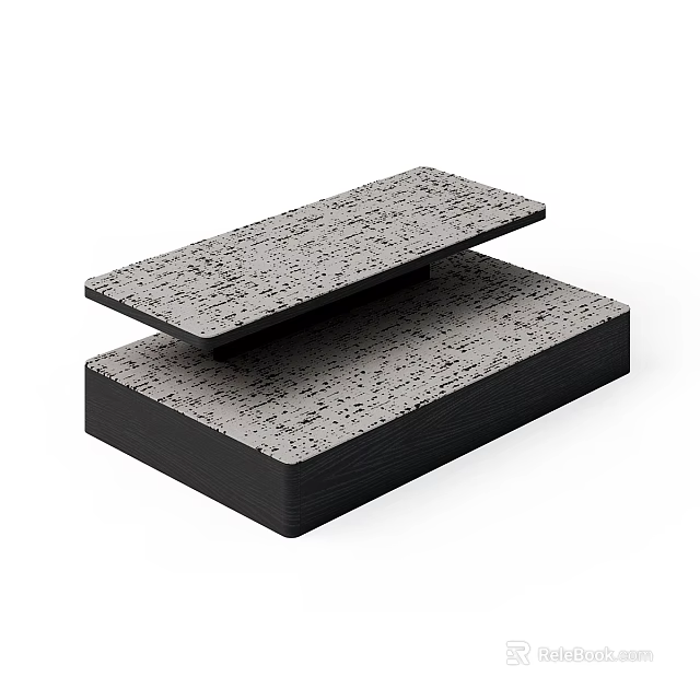 Modern Minimalist Two Tier Storage Shelf For Home With Gray Textured Top And Black Base 3d model 