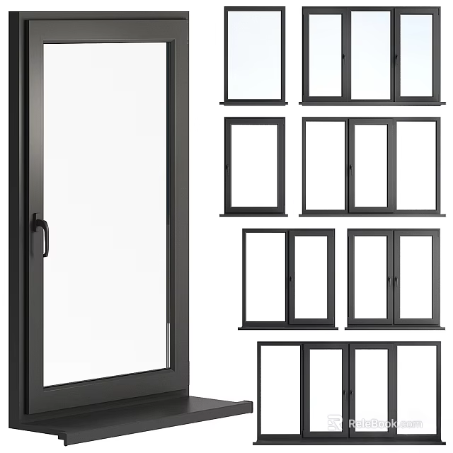Modern Black Frame Casement Windows With Multiple Styles And Clear Glass For Home Installation 3d model 