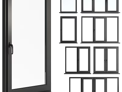 Modern Black Frame Casement Windows With Multiple Styles And Clear Glass For Home Installation 3d model