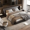 Modern Bedroom Double Bed With Leather Headboard Bedside Tables And Floor Lamp