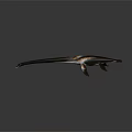 Elongated Streamlined Dark Colored Sculpture With Light Textures And Fin Like Structures