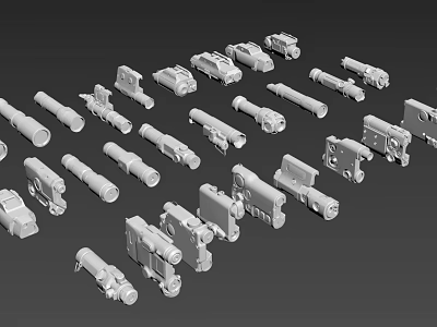 Assorted Weapon Parts Presented as 3D Gray Models in Collection 3d model