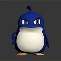 Cute Blue Cartoon Penguin Toy With White Belly And Orange Feet On Reflective Gray Background