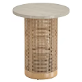 Modern Round Side Table With White Marble Top And Rattan Woven Base 3d model
