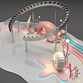 Vibrant Kids Playground Design Featuring Shell Decorations Rainbow Waves And Star Lighting