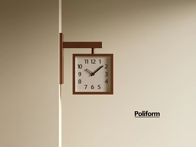 Stylish Wooden Frame Wall Mounted Clock With White Dial Black Numbers Hands By Poliform 3d model