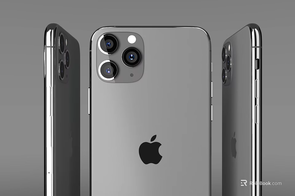 Apple Smartphone With Triple Camera Setup Silver Body Front And Side Views Design 3d model 