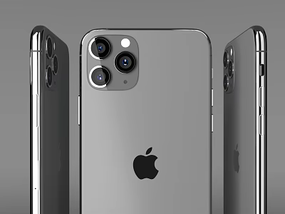 Apple Smartphone With Triple Camera Setup Silver Body Front And Side Views Design 3d model