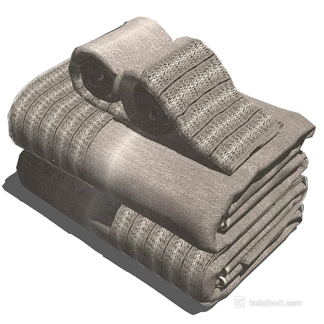 Neatly Stacked Soft Gray Cotton Bath Towels With Textured Striped Design 3d model 