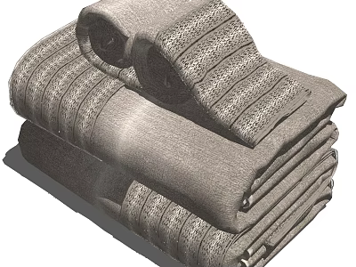 Neatly Stacked Soft Gray Cotton Bath Towels With Textured Striped Design 3d model