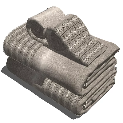 Neatly Stacked Soft Gray Cotton Bath Towels With Textured Striped Design 3d model
