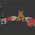 Pixel Art Toy Collection Featuring Bear Figure Gift Boxes And Wrapping