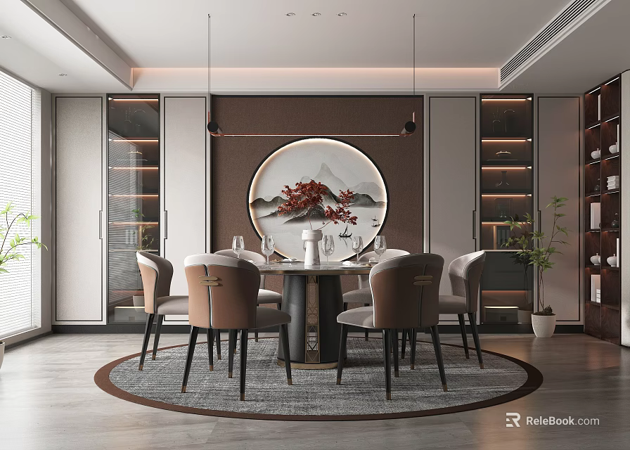 Elegant Luxury Kitchen Interior Design With Marble Countertop And Wooden Cabinets 3d model 