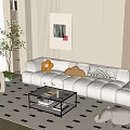 Modern Sofa Coffee Table Set With Black White Checkered Rug And Floor Lamp 3d model