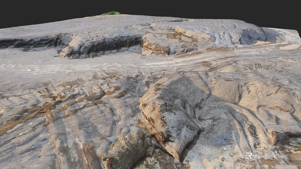 Scenic Gray Rock Landscape With Undulating Terrain And Distant Green Vegetation 3d model 