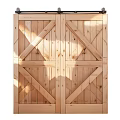Wooden Double Barn Door With Cross Panel Design And Sliding Track