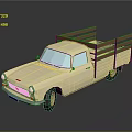 Detailed Beige Pickup Truck With Red Railings In 3D Cartoon Style
