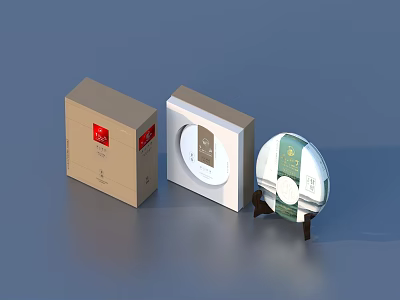 Tea Cake Display With Brown And White Packaging Boxes On Stand 3d model
