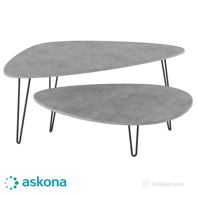Stylish Modern Gray Leaf Shaped Dining Tables With Black Metal Legs 3d model 