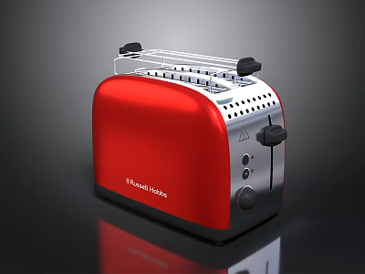 Sleek Red Swan Nordic Toaster With Bread Rack Silver Controls And Black Base 3d model