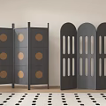 Modern Three Panel Screens With Circular Patterns And Arched Vertical Slats 3d model