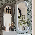 Elegant Modern Mirror Interior With Terrazzo Backdrop Clothes Rack Dressing Table And Green Plant 3d model