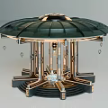 Modern Circular Architectural Structure With Black Gold Frame Steps And Hanging Ornaments 3d model