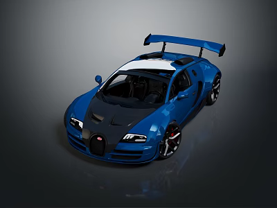 Sleek Blue Bugatti Supercar With White Roof And Black Rear Spoiler 3d model