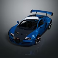 Sleek Blue Bugatti Supercar With White Roof And Black Rear Spoiler