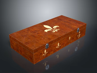 Brown Decorative Storage Box With Golden Floral Patterns And Metal Locks 3d model