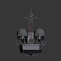 Modern Military Warship With Twin Missile Launchers Radar Antenna On Calm Water Surface