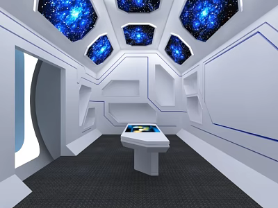 Futuristic Interior Design With Starry Ceiling White Walls And Console Table 3d model