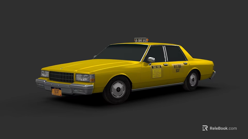 Yellow Taxi Classic Sedan With Roof Sign And Door Signage Exterior Design 3d model 