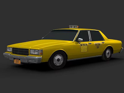 Yellow Taxi Classic Sedan With Roof Sign And Door Signage Exterior Design 3d model