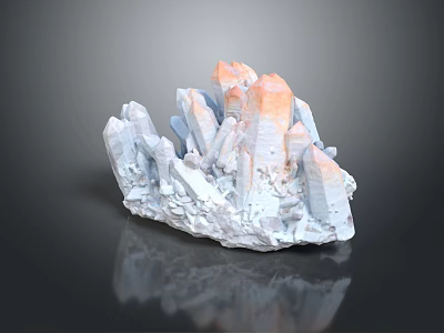 Natural Crystal Cluster Featuring White and Orange Crystals With Mineral Structure Base 3d model