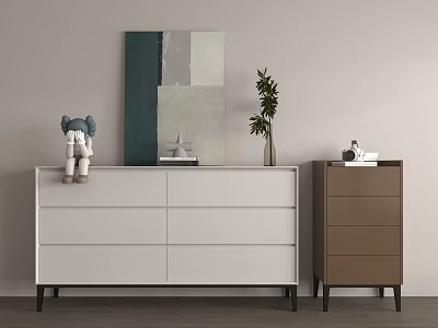 Modern Minimalist Entryway Cabinet And Side Cabinet With Abstract Painting Green Plant And Decorative Figurine 3d model