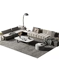 Modern L-shaped Sofa and Coffee Table Set with Cushions Floor Lamp and Gray Rug