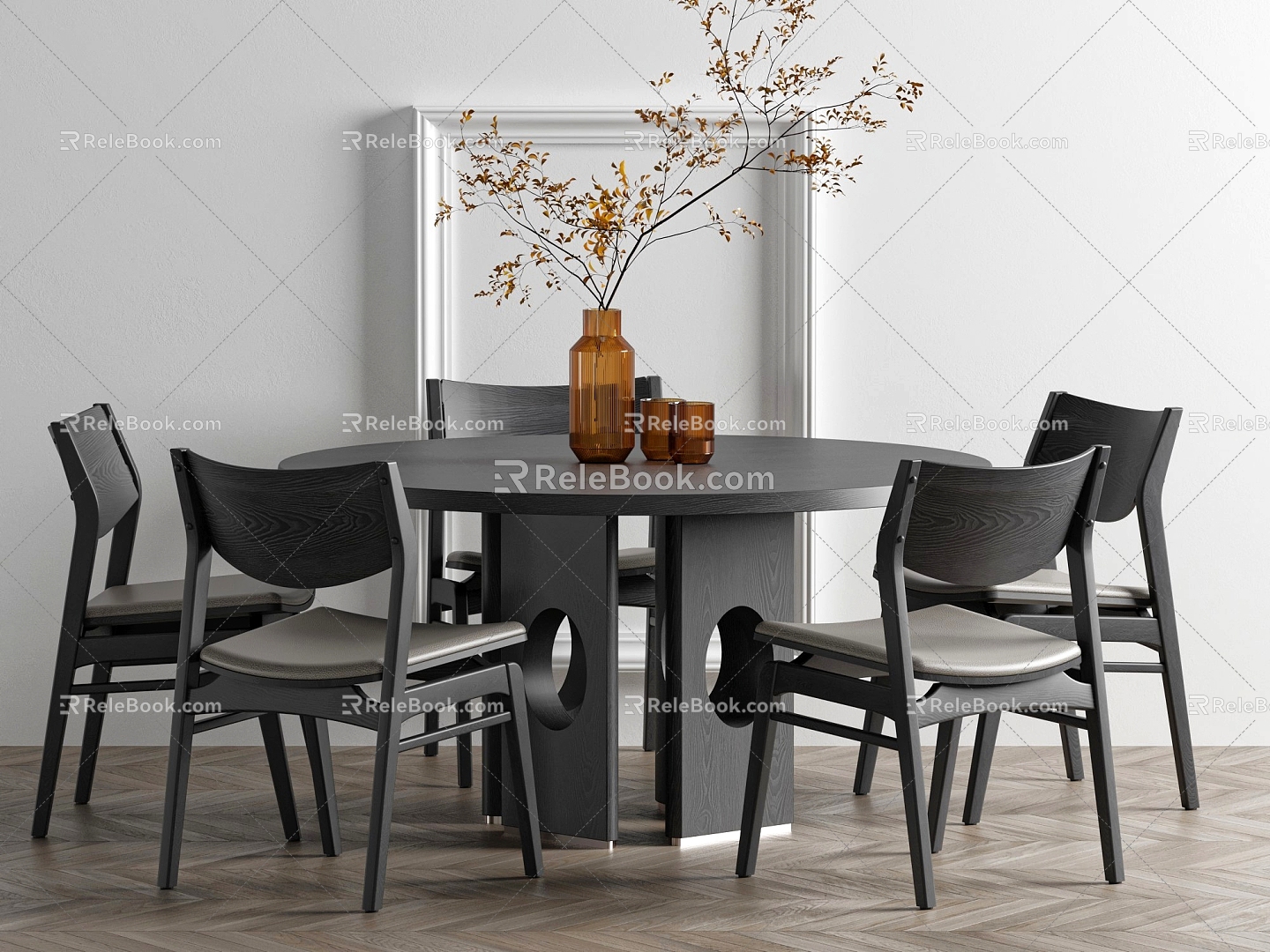 New Chinese Dining Table and Chair Combination Log Dining Table Round Dining Table Dining Chair Ornaments 3d model