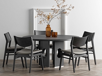 New Chinese Dining Table and Chair Combination Log Dining Table Round Dining Table Dining Chair Ornaments 3d model